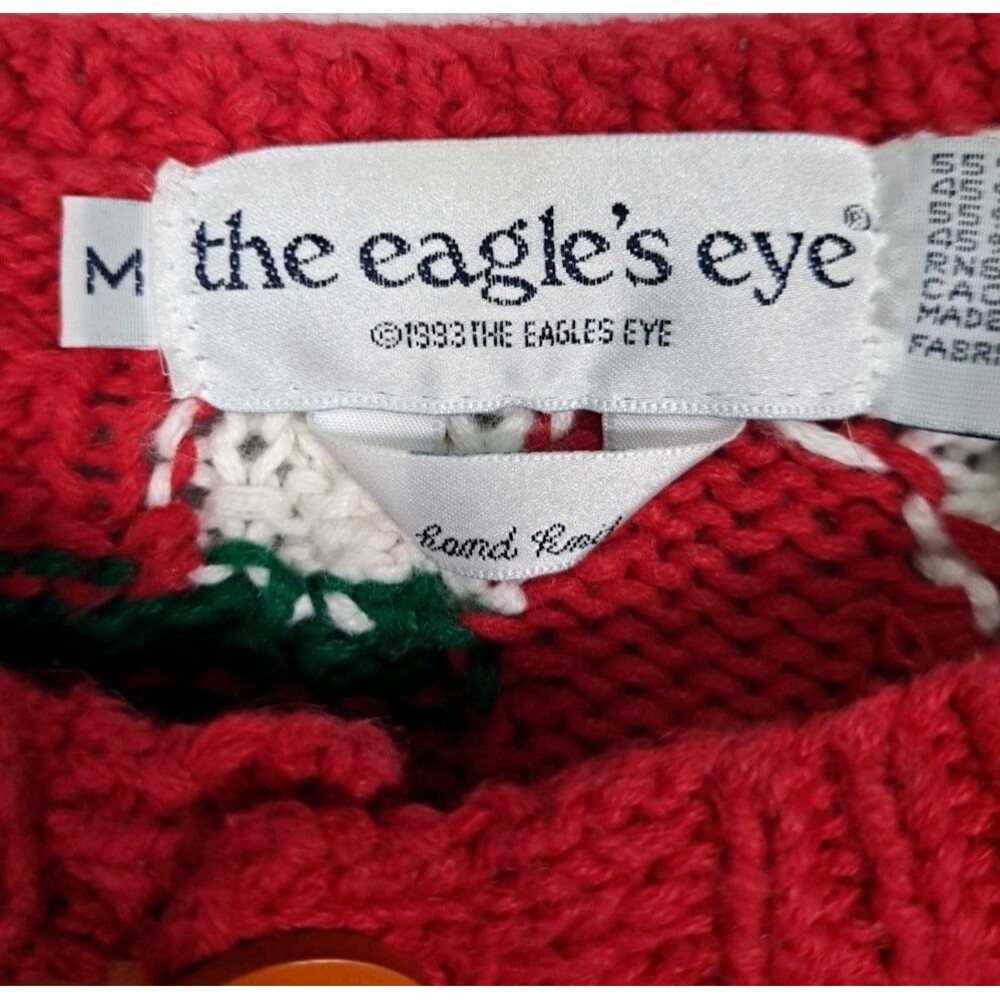 VTG 90's Eagles Eye Hand-Knit Christmas Cardigan Sweater Med Santa Ugly Party - Picture 3 of 13